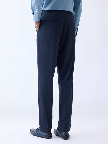 WES Formals Navy Slim-Fit Mid-Rise Trousers
