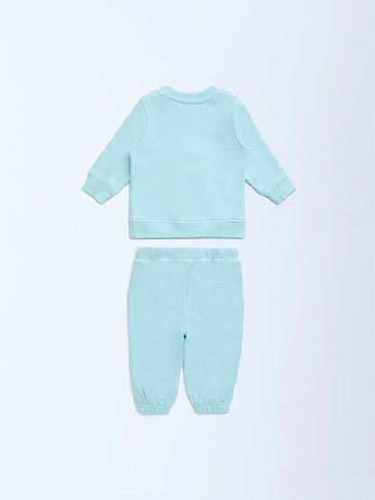 HOP Baby Aqua Polar Bear Design Cotton Sweatshirt with Joggers Set