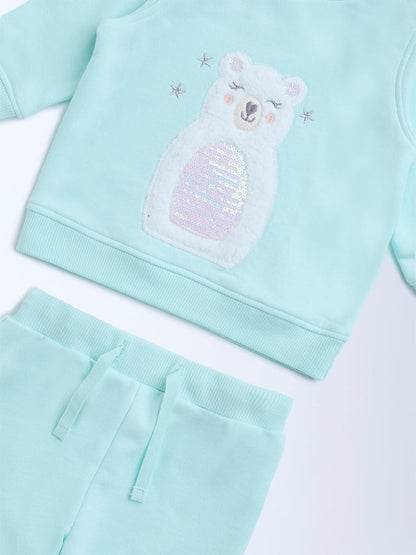 HOP Baby Aqua Polar Bear Design Cotton Sweatshirt with Joggers Set