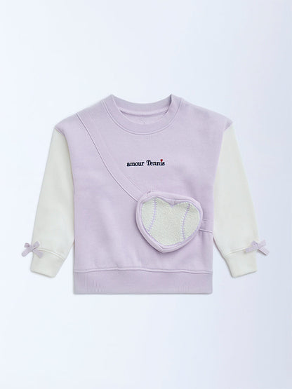 HOP Kids Lilac Text Design Cotton-Blend Sweatshirt
