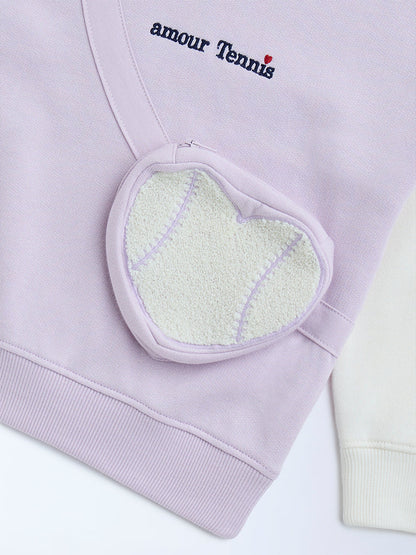 HOP Kids Lilac Text Design Cotton-Blend Sweatshirt