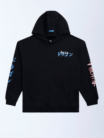 Y&F Kids Black Printed Cotton-Blend Hoodie