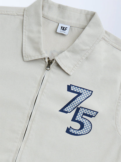 Y&F Kids Beige Printed Cotton Jacket