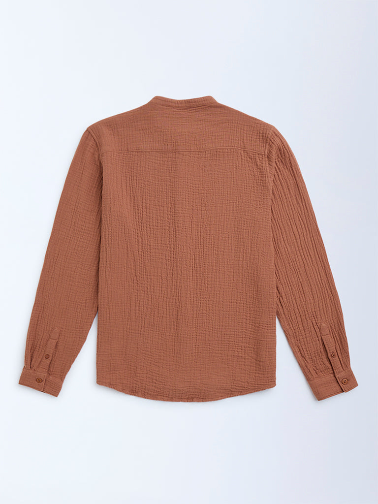 Y&F Kids Rust Crinkle-Textured Cotton Shirt