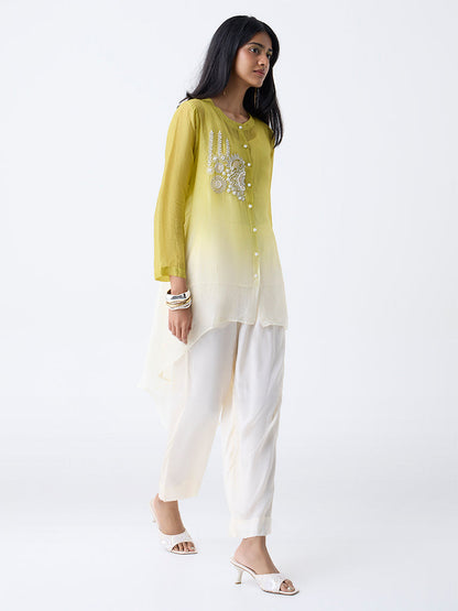 Vark Lime Ombre-Finish High-Low Kurta
