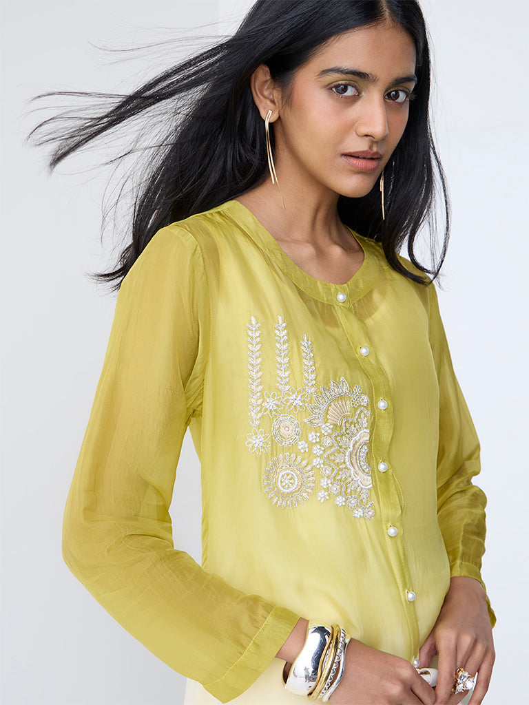 Vark Lime Ombre-Finish High-Low Kurta