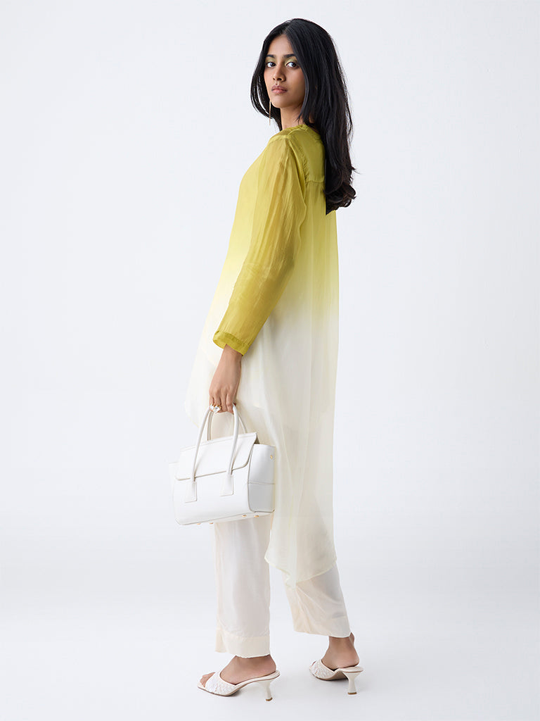 Vark Lime Ombre-Finish High-Low Kurta