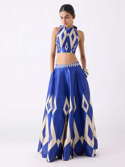 Vark Blue Geometric Design Halter Neck Top