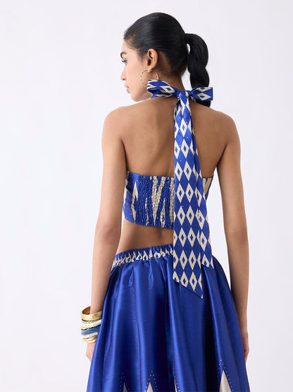 Vark Blue Geometric Design Halter Neck Top