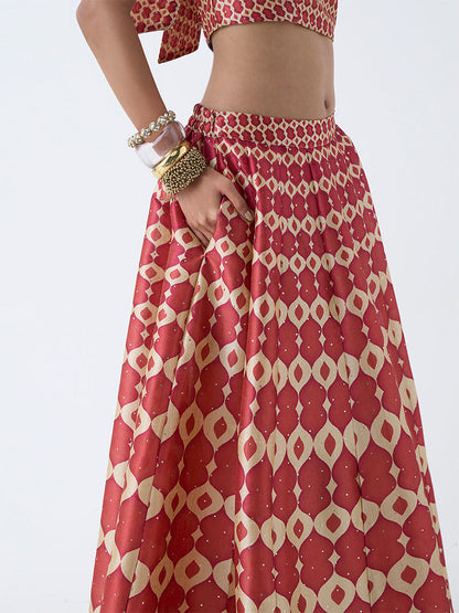 Vark Red Printed Maxi Skirt