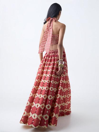 Vark Red Printed Maxi Skirt