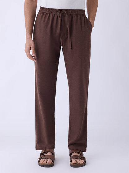 Mens Ethnicwear Brown Solid Relaxed-Fit Mid-Rise Pants