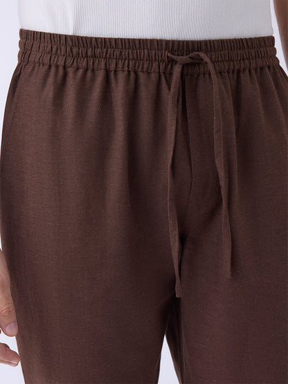 Mens Ethnicwear Brown Solid Relaxed-Fit Mid-Rise Pants