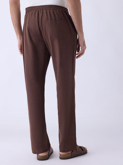 Mens Ethnicwear Brown Solid Relaxed-Fit Mid-Rise Pants
