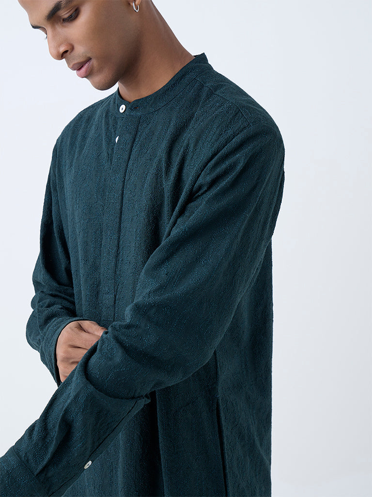 Mens Ethnicwear Green Embroidered Relaxed-Fit Kurta