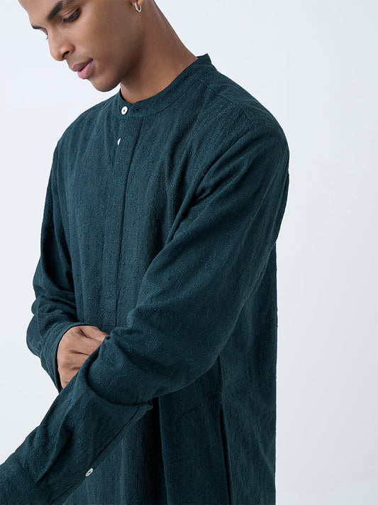 Mens Ethnicwear Green Embroidered Relaxed-Fit Kurta