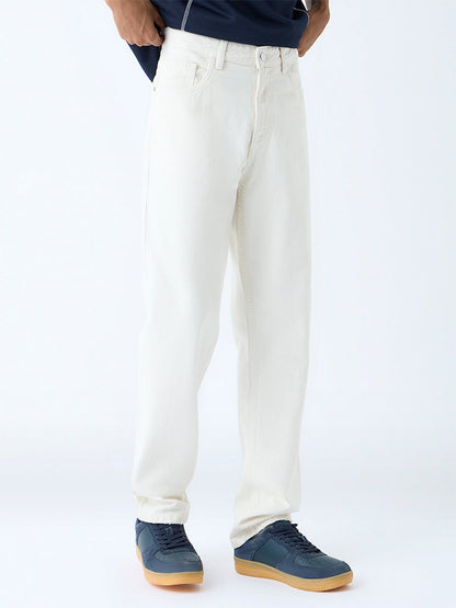 Nuon Off-White Relaxed-Fit Mid-Rise Jeans