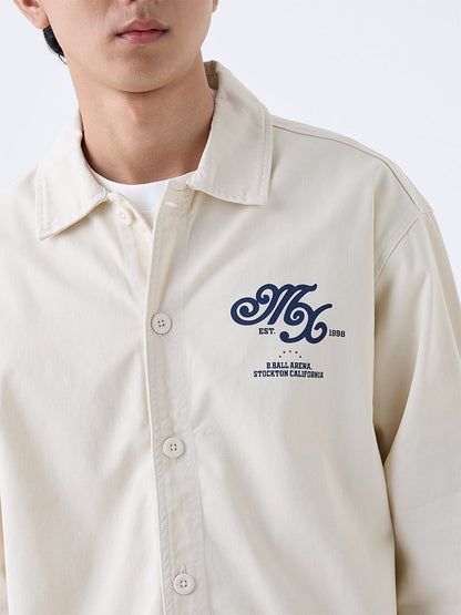 Nuon Beige Text Detailed Relaxed-Fit Cotton Shirt