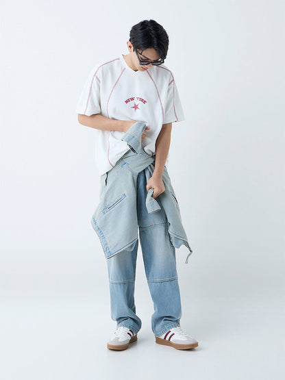 Nuon White Text Printed Relaxed-Fit T-Shirt