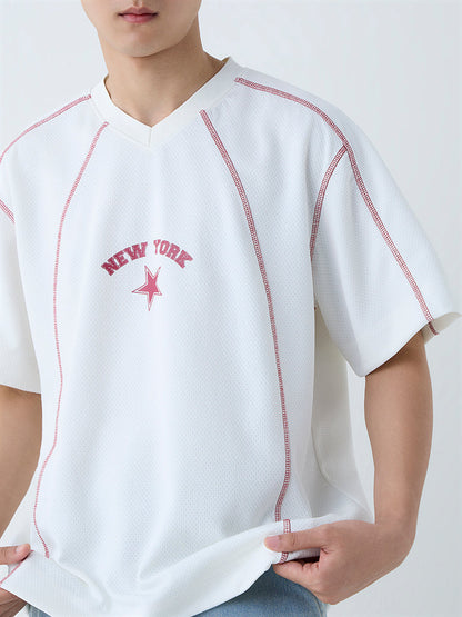 Nuon White Text Printed Relaxed-Fit T-Shirt