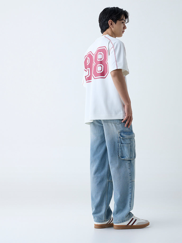 Nuon White Text Printed Relaxed-Fit T-Shirt