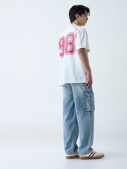 Nuon White Text Printed Relaxed-Fit T-Shirt