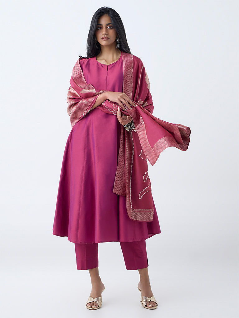 Vark Magenta Brocade Anarkali Ethnic Set