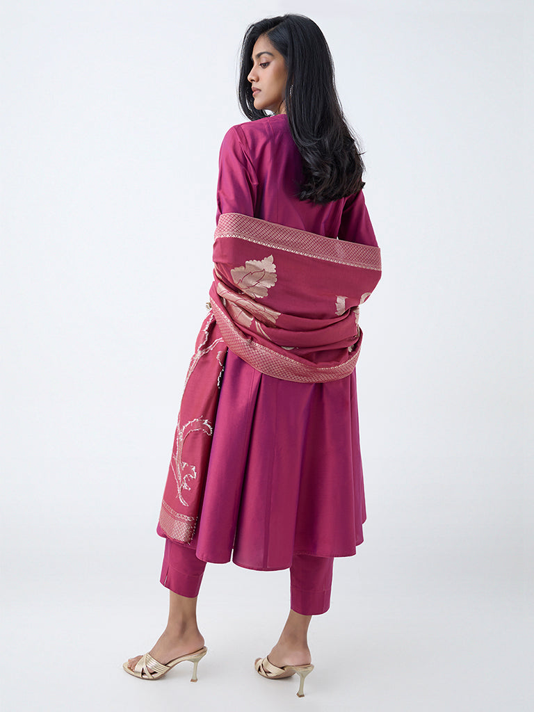Vark Magenta Brocade Anarkali Ethnic Set