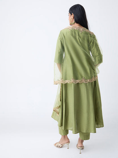 Vark Olive Solid Anarkali Ethnic Set