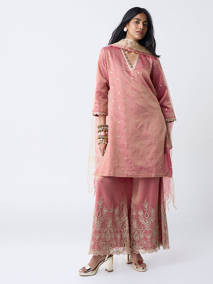Vark Pink Sequin Embellished A-Line Ethnic Set