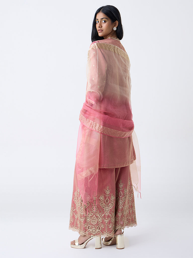 Vark Pink Sequin Embellished A-Line Ethnic Set
