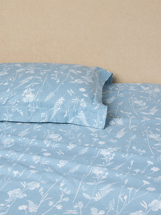 Westside Home Dusty Blue Foliage Pattern King Bed Sheet Set
