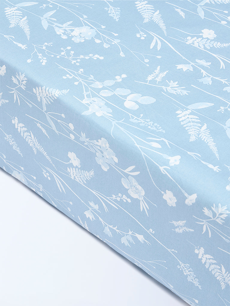 Westside Home Dusty Blue Foliage Pattern King Bed Sheet Set
