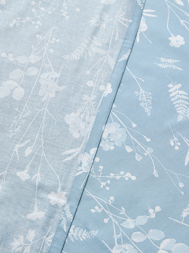 Westside Home Dusty Blue Foliage Pattern King Bed Sheet Set