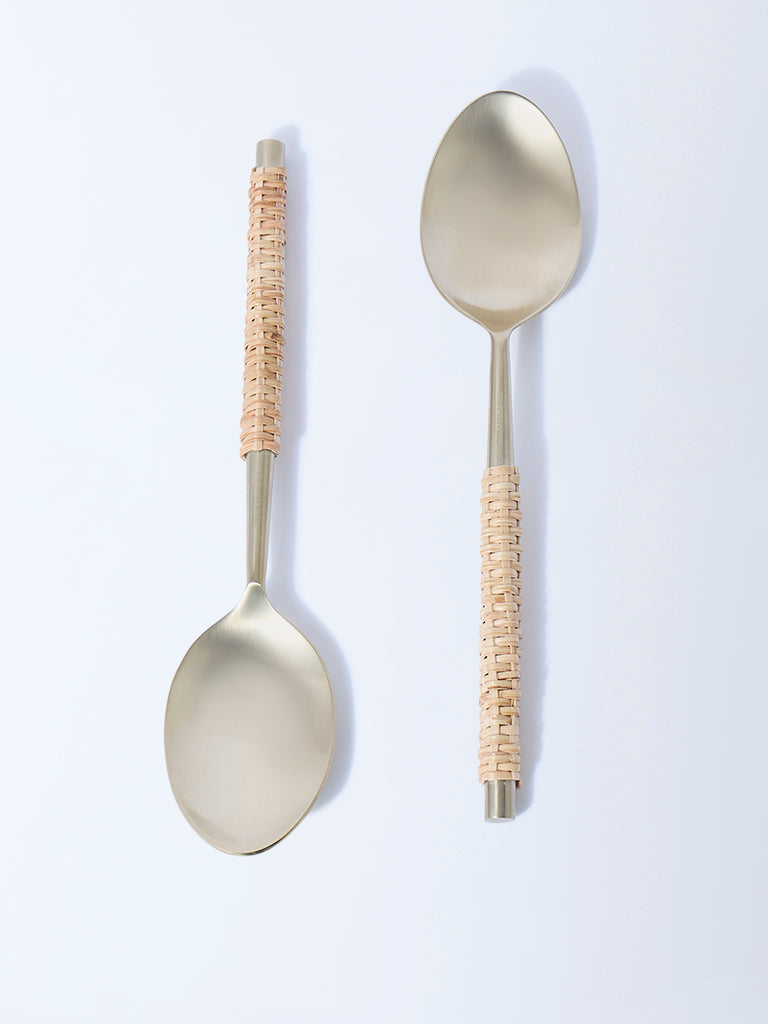 Westside Home Gold Rattan Weave Serving Spoons (Set of 2) - Festive Season Gift
