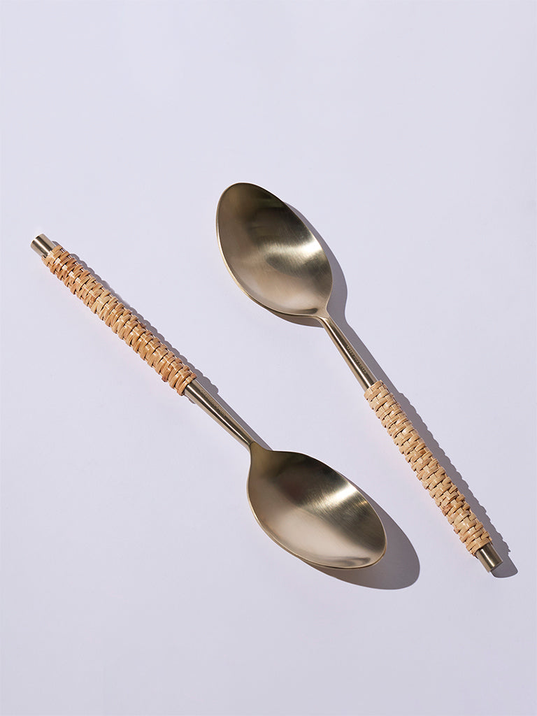 Westside Home Gold Rattan Weave Serving Spoons (Set of 2) - Festive Season Gift