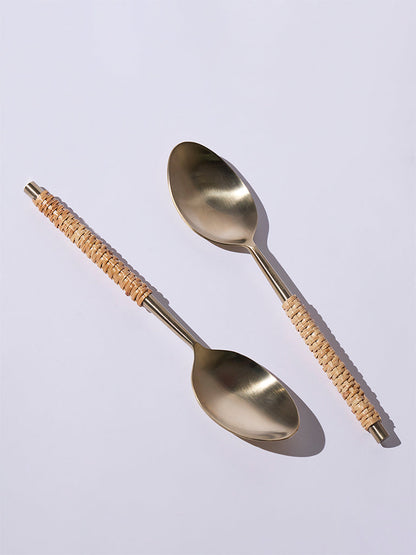 Westside Home Gold Rattan Weave Serving Spoons (Set of 2) - Festive Season Gift