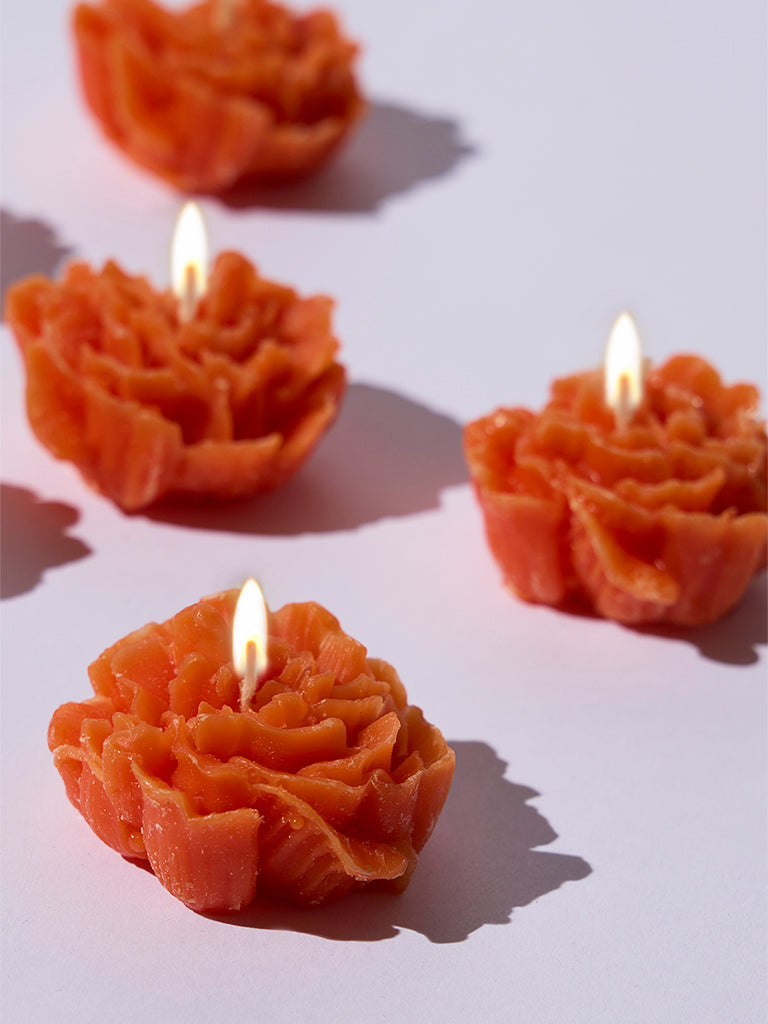 Westside Home Orange Lotus-Shaped Floating Candles (Set of 6) - Festive Season Gift