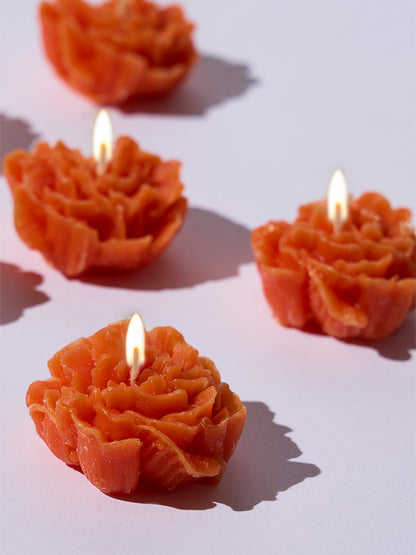 Westside Home Orange Lotus-Shaped Floating Candles (Set of 6) - Festive Season Gift