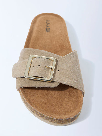 LUNA BLU Ivory Buckle-Detailed Slip-On Sandals