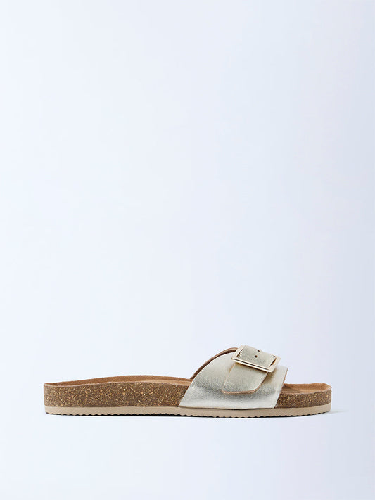 LUNA BLU Light Gold Buckle-Detailed Slip-On Sandals