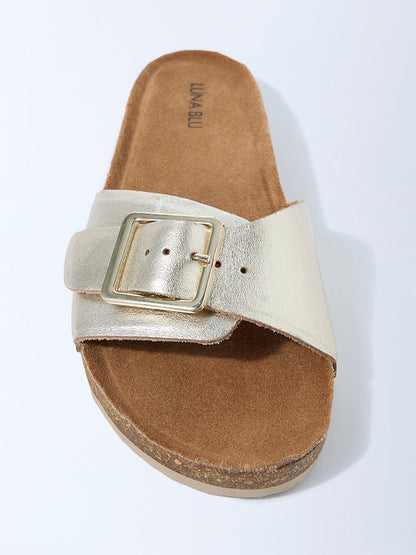 LUNA BLU Light Gold Buckle-Detailed Slip-On Sandals