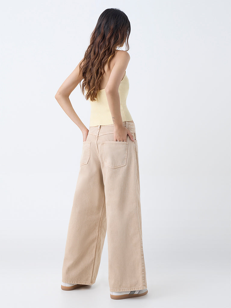 Nuon Light Yellow Ribbed-Textured Top