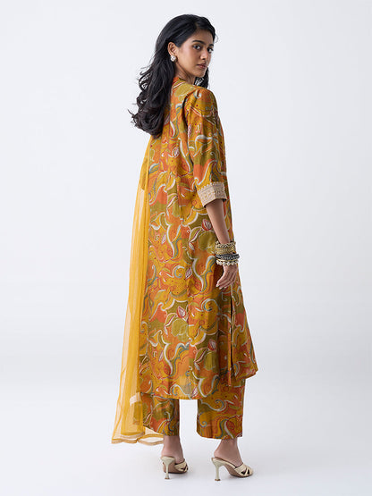 Vark Mustard Foliage Printed A-Line Ethnic Set