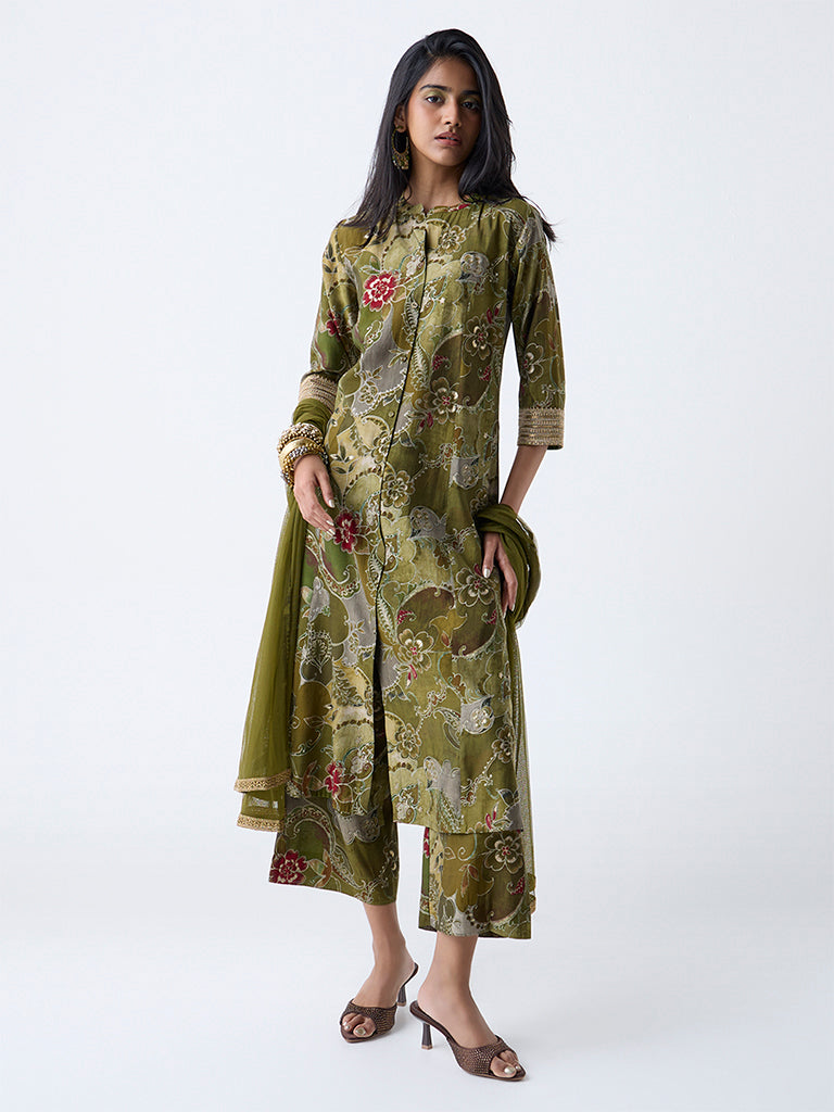 Vark Olive Botanical Design A-Line Ethnic Set