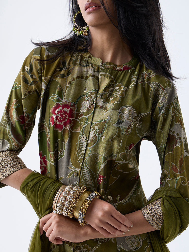 Vark Olive Botanical Design A-Line Ethnic Set