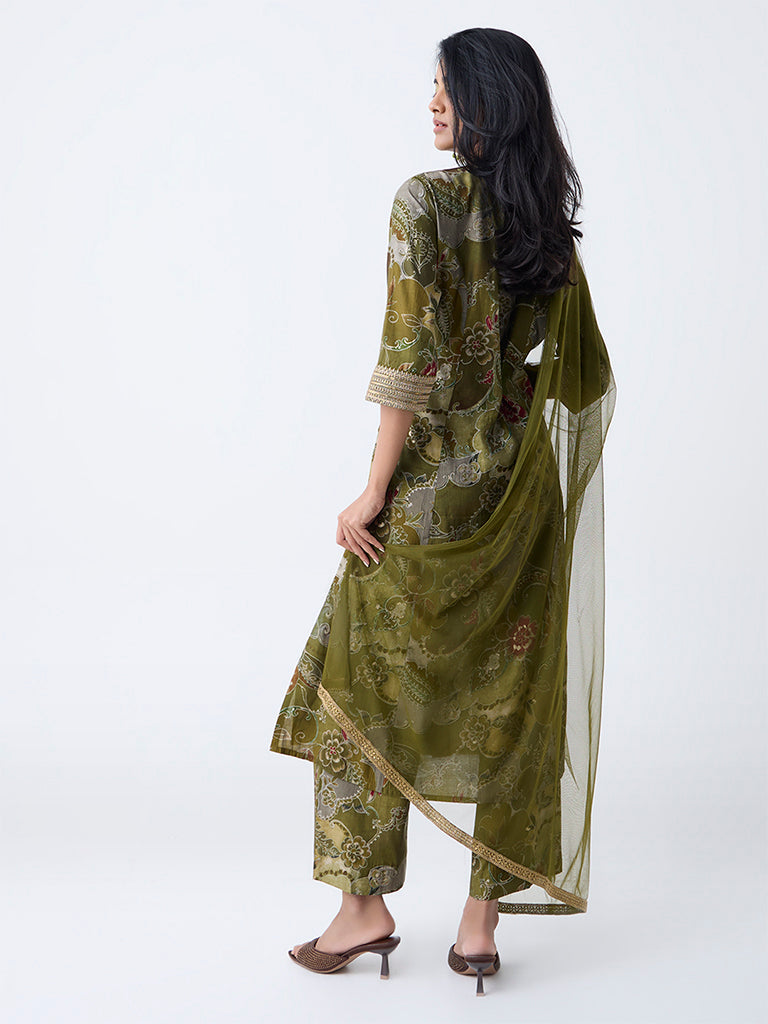 Vark Olive Botanical Design A-Line Ethnic Set