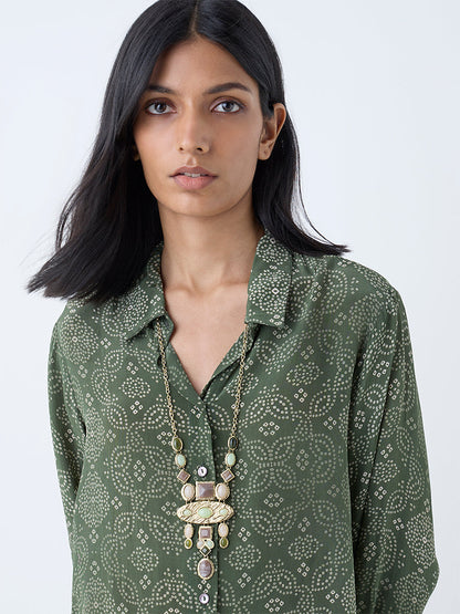 Zuba Dark Green Bandhani Printed Tunic