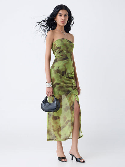 Nuon Lime Floral Design Mesh Tube Dress