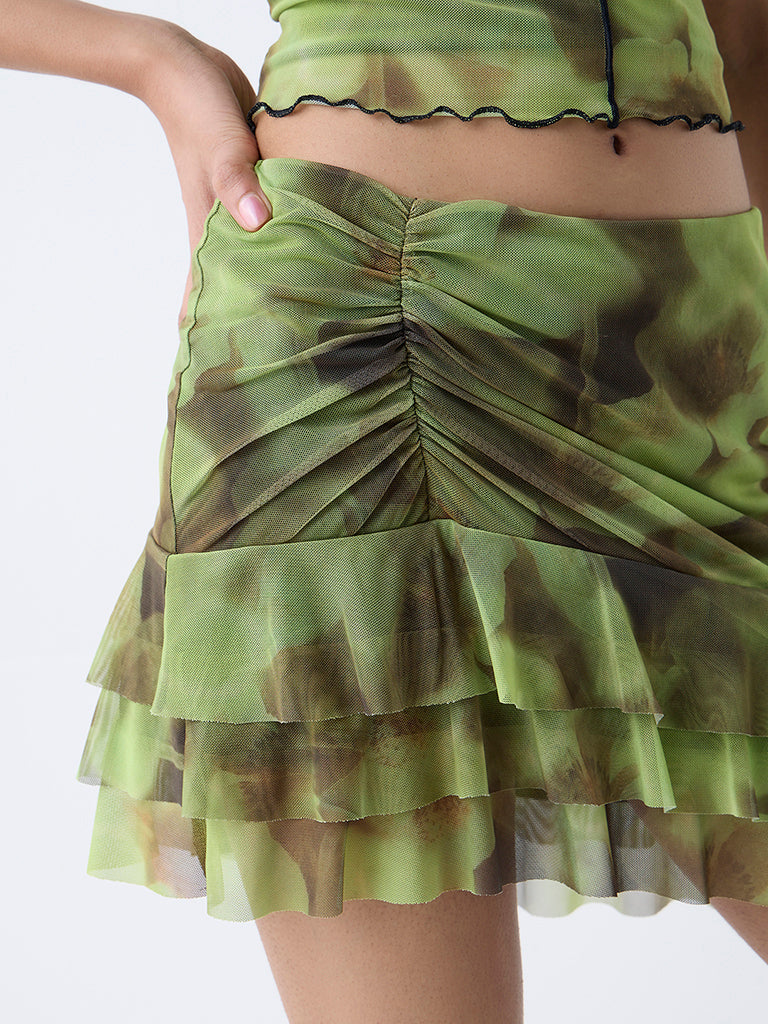 Nuon Lime Floral Design High-Rise Mini Skirt
